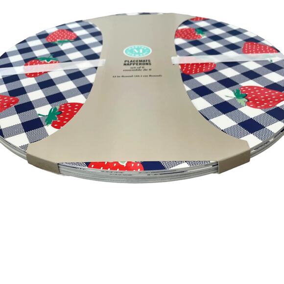 6pc MARTHA STEWART Strawberry Plaid Easy Care Placemats 15in Red White Blue NEW - Picture 5 of 5